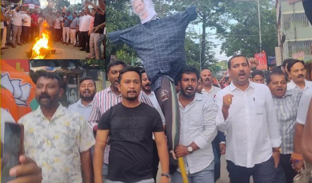 मुख्यमंत्री को जेल भेजने वाले बयान पर कछार भाजयुमो ने राहुल गांधी का फूंका पुतला